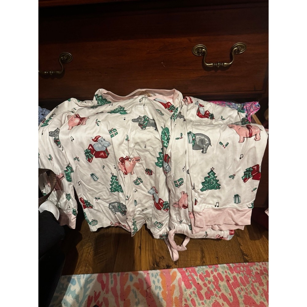 The Beaufort Bonnet Company Women Christmas Hippo Pima Cotton Pajama Set Pink M